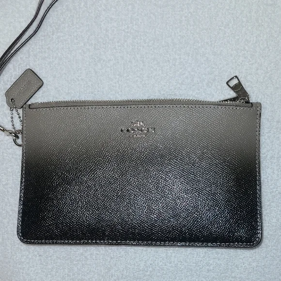 Coach Grey Ombre Double Zippered Textured Leather Wristlet - Picture 1 of 8